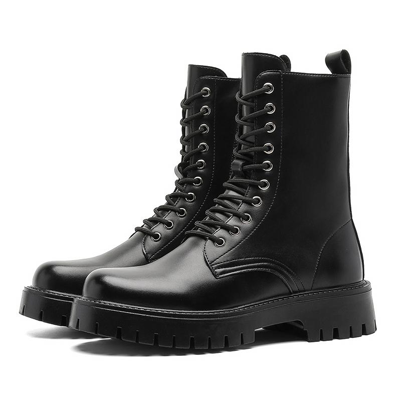 Couple's Casual Boots Four Season Men's and Women's High Top Leather Boots Fashion Thick Soled Non Slip Plus Size Outdoor Boots