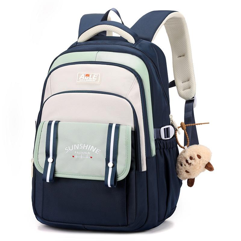 Fashion Contrasting Color Junior High School Girl Schoolbags Widened Reinforced Shoulder Strap Teenager Backpack Lightweight Large Capacity Book Bag