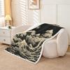 GUOYU Blanket Japanese Style Fleece Blanket Mount Fuji Warm Plush Sherpa Blanket Ocean Great Waves Art Fuzzy Plush Throw Black Golden Glitter