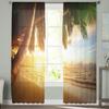 Dusk Beach Coconut Trees Chiffon Sheer Curtains for Living Room Bedroom Home Decoration Window Voile Tulle Curtain Drapes