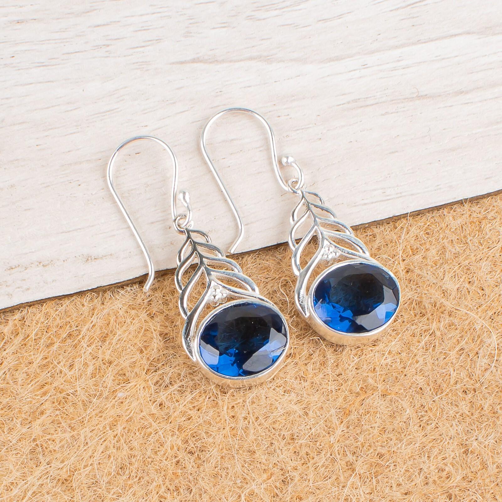 

London Blue Topaz Gemstone 925 Sterling Silver Jewelry Drop/Dangle Earrings1.64 CE-1-3