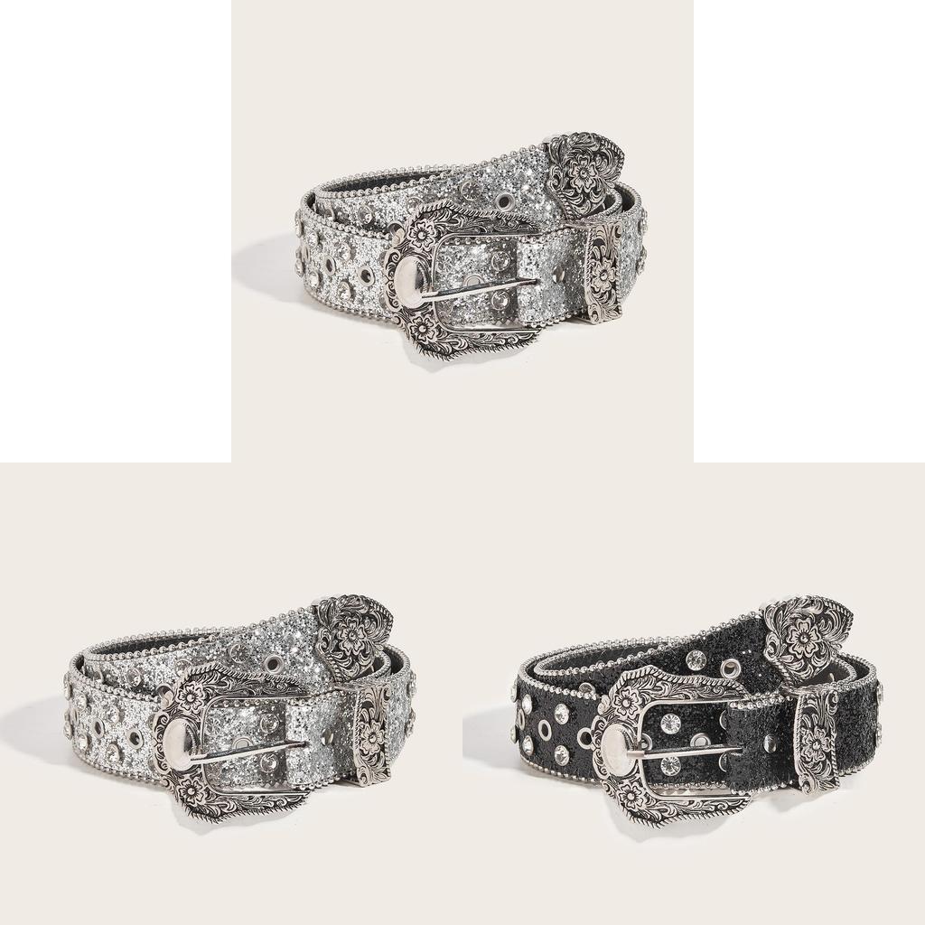 Water Crystal Women Belt With Alloy Buckle For Retro Style Fashion Accessory