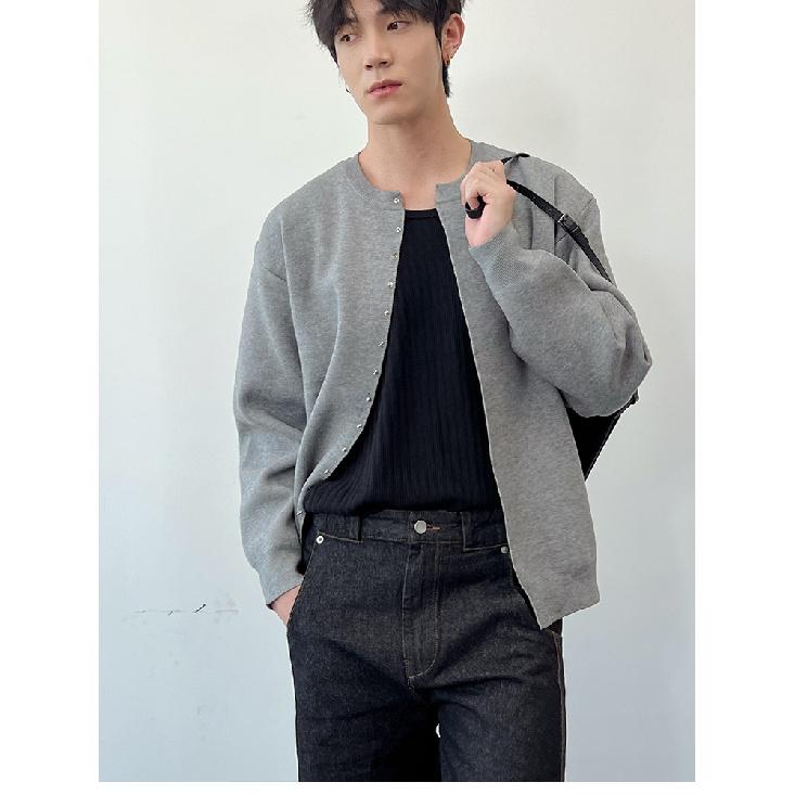 Cardigan nou de toamnă și iarnă pentru bărbați, pulover retro american casual, stil relaxat, pulover cu gât rotund, palton pentru bărbați de culoare uni