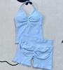JYL Seamless Backless Two Piece Set Padded Halter Top Fitness Shorts