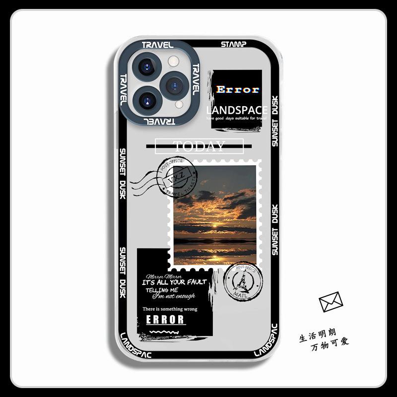 European and American ins style stamp Apple 16Pro mobile phone case 14Plus transparent anti-drop protective case iPhone17 soft case