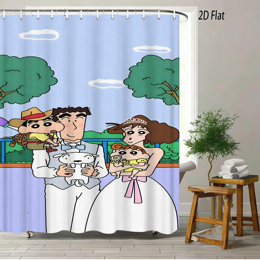 Crayon Shin-Chan The Movie Super Power Battle 2D Print Waterproof Shower Curtain, Yellow Bathroom Decor With Hooks