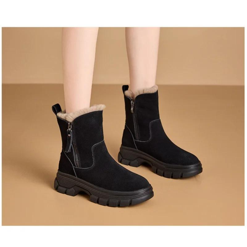 Fashion Women's Furry Edge 2024 Autumn and Winter New Item Solid Color Side Zipper Thick Sole Anti Slip Warm Cotton Shoes Snow Boots