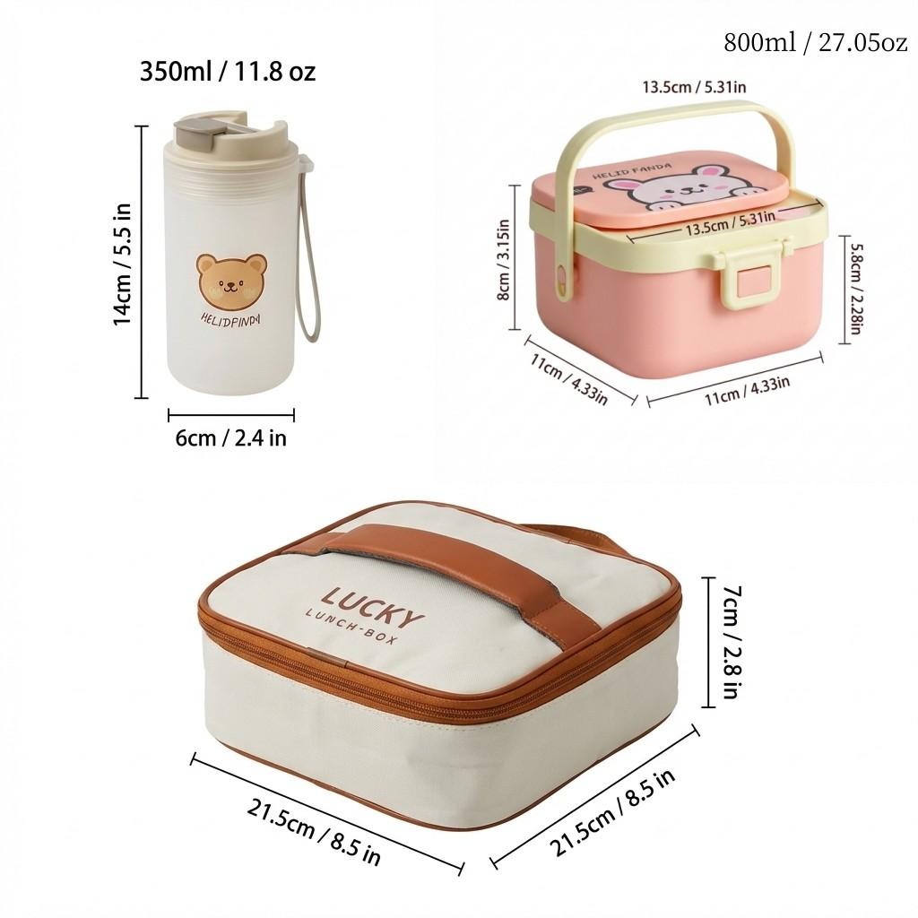 Quadratische 304 Edelstahl Bento Lunchbox mit Besteck & Griff Tragbarer Cartoon Obstsalat Lebensmittelbehälter für Kinder Schüler