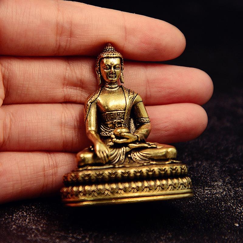 צלמית בודהה יושבת פליז וינטג' פסל סקיאמוני קטן לאוסף מסע פולחן בית עתיק עיצוב שולחן עבודה
