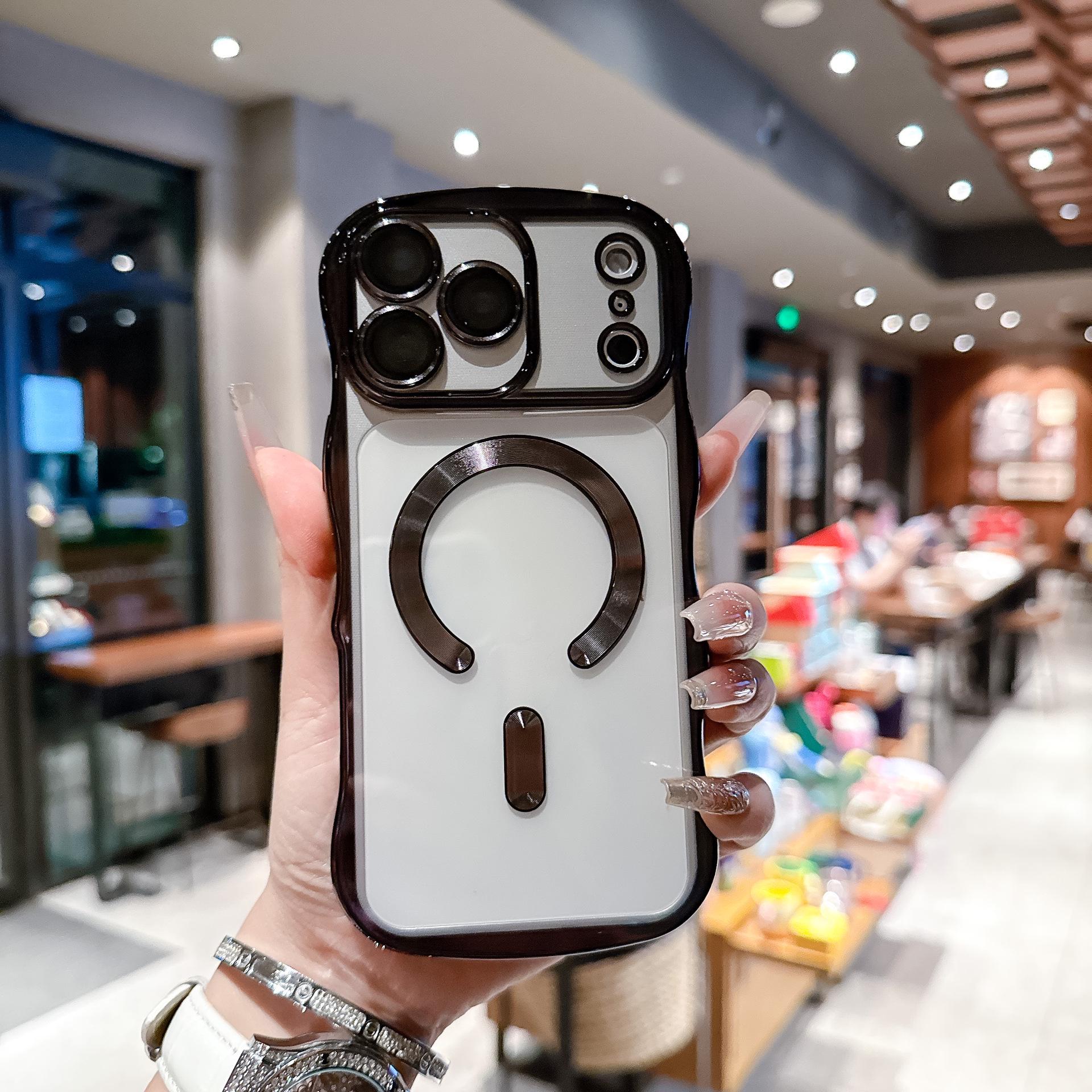 Magnetic Wave Pattern Drop-Proof Electroplated Case for Apple 17 Pro Max/16 iPhone 14 Pro