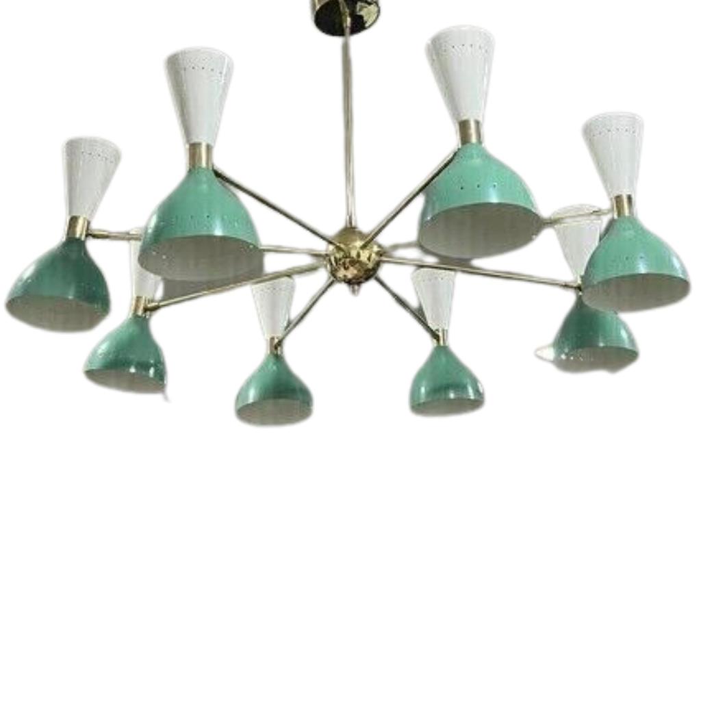 8 Arms 16 Lights Stilnovo Style Brass Sputnik Chandelier - Italian Light - Moder
