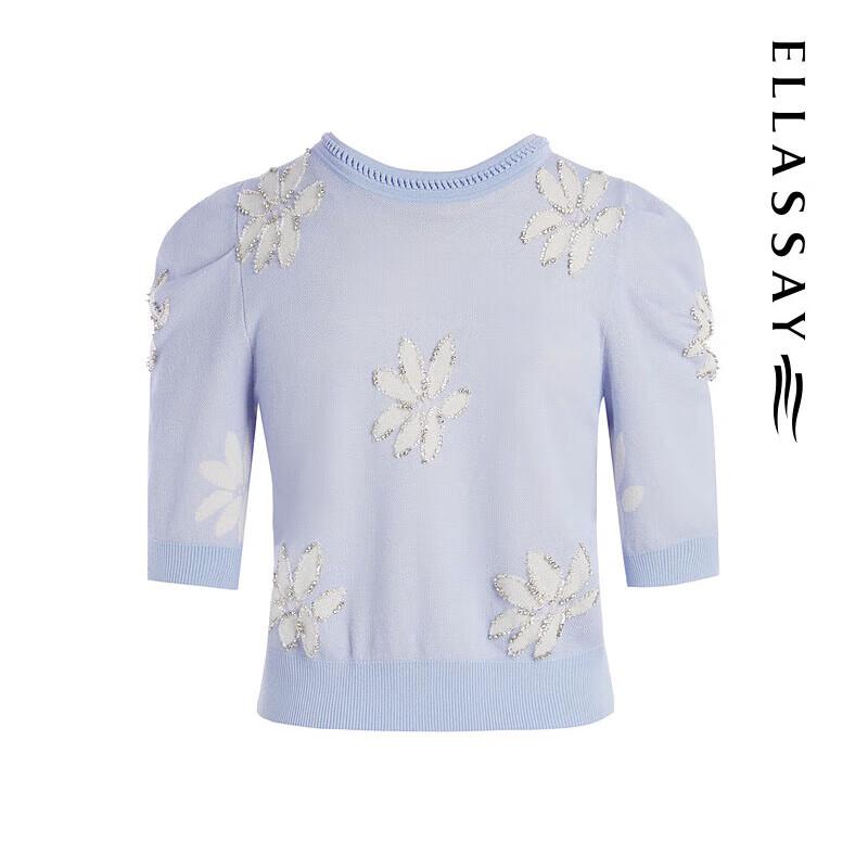 

ELLASSAY Женский жаккардовый вязаный топ из смесового хлопка с бисером M