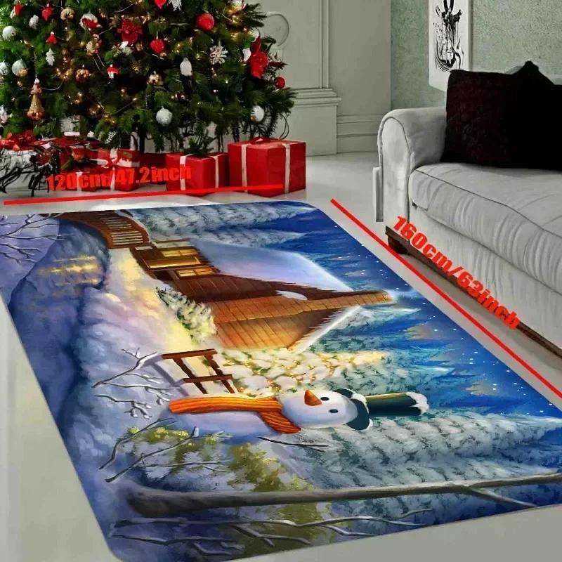 Christmas-Themed Carpet, Winter Snowman Floor Mat For Indoor And Outdoor Entrance, Home Decoration Accessory