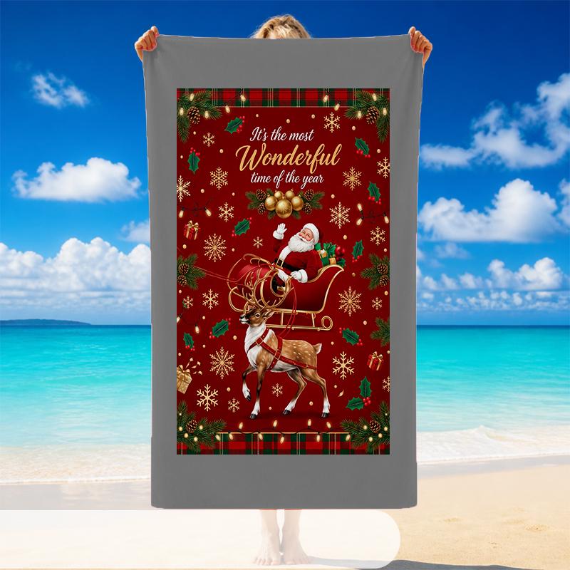 Christmas Printed Beach Towel Soft Quick Dry For Indoor Outdoor Home Use Holiday Gift