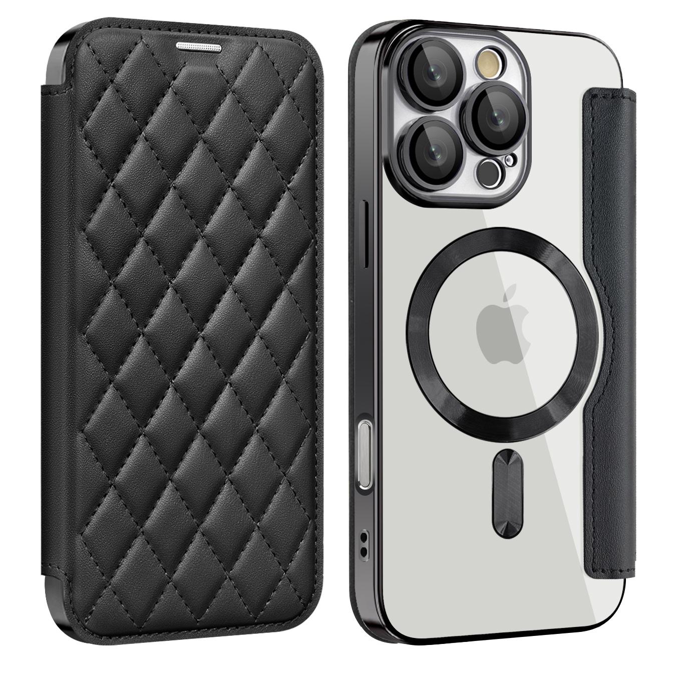 

Магнітний шкіряний чохол-гаманець для iPhone 17 Air 17Pro Max 15 Pro Max 16 Plus 13 12 11, бездротова зарядка, відкидна кришка, Magsafe, тримач для карток iPhone 14 чорний