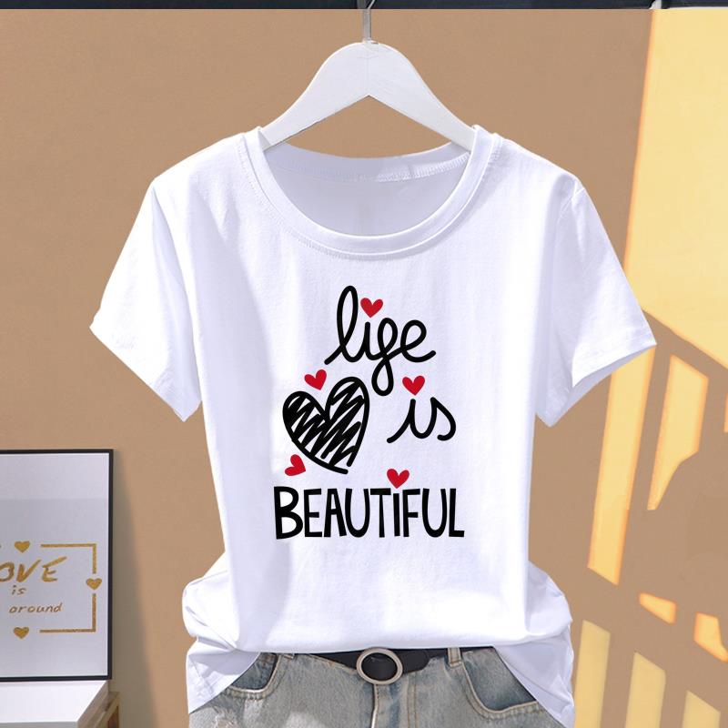 (Asian Size) sweet flower style T-shirts Female Casual Short Sleeve O-neck Fashion Graphic Tee Print Women's Top T Clothing