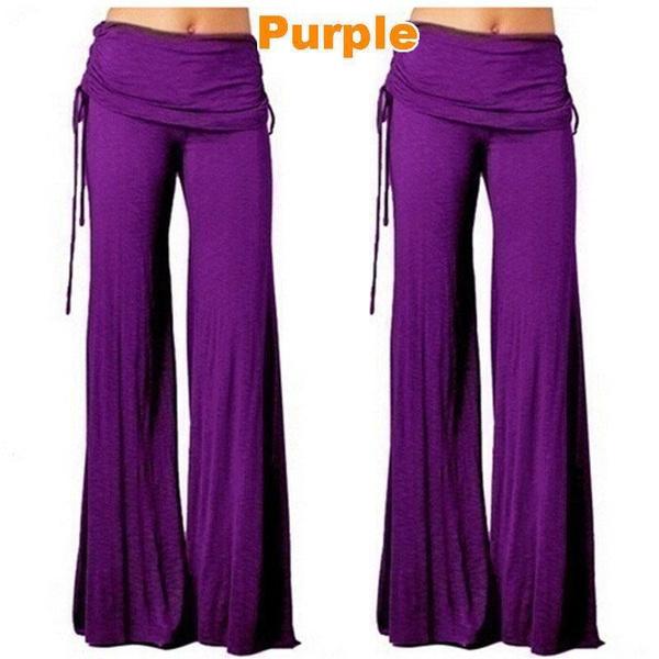 

Женские однотонные хлопковые брюки, свободные прямые повседневные брюки, нестандартные широкие брюки, женские танцевальные брюки, расклешенные брюки L фиолетовый