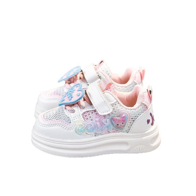 Girls Summer Breathable Mesh LED Light Up Sneakers Hollow Out Casual White Shoes Sandals For Kids