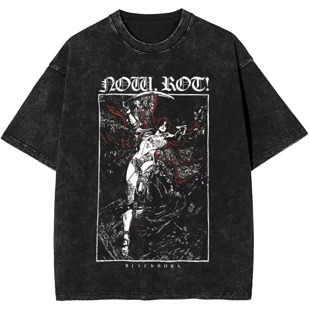 

Elden Ring Malenia Blade of Miquella Warrior Graphic Vintage Washed Distressed Oversized Short Sleeve Casual Gaming Streetwear T-Shirt XXXL