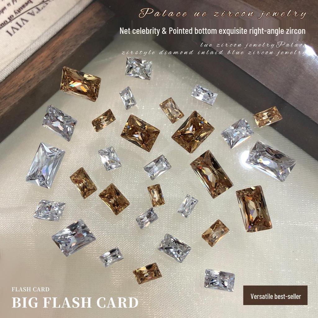 Champagne Rectangle Zirconia Nail Art Decorations - Sparkling White Pointed Ice Sugar Diamonds DIY Nail Accessories