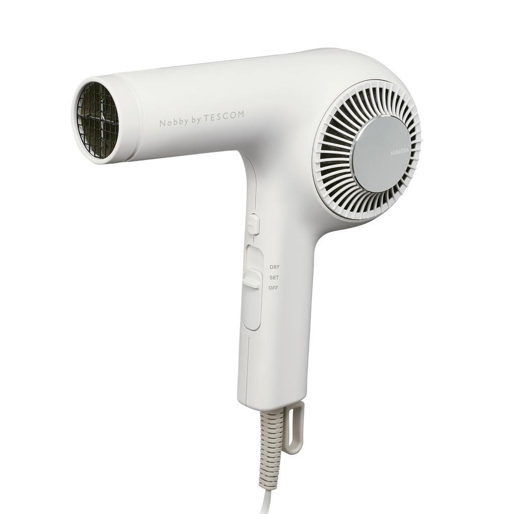 TESCOM Nobby by TESCOM White Ash Hair Dryer NIB400A-W/E, Lightweight, Compact, 1.7m, Easy-to-Unplug Plug