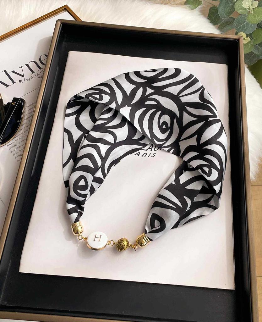 Magnetic Buckle Silk Scarf Headband Internet Celebrity New Magnetic Buckle Bracelet Small Long Women's Summer Casual Necklace Diamond Neck Band
