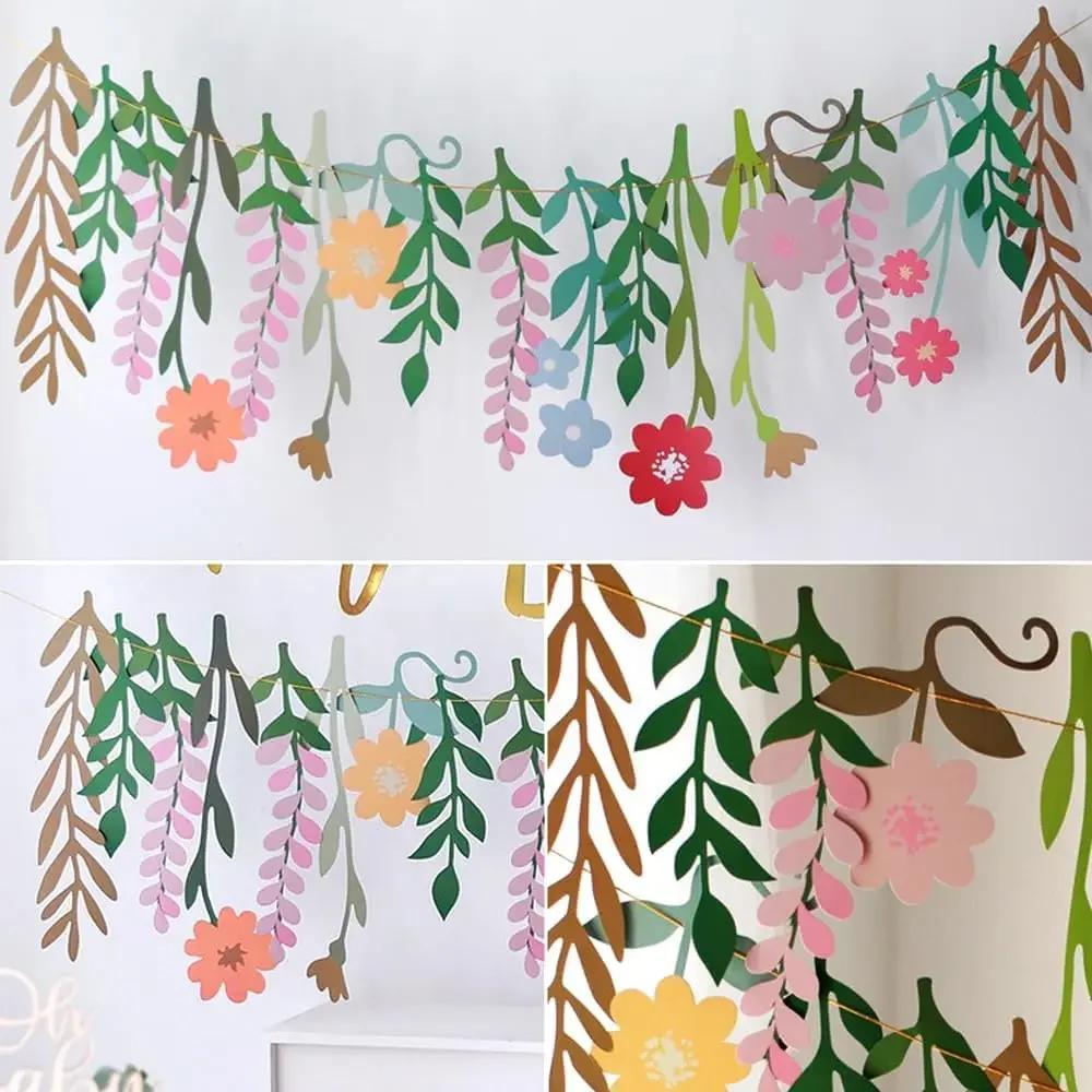 Lange Blätter Blumengirlande Kinderzimmer Hängeanhänger Frühlingsfenster Alles Gute zum Geburtstag Partydekorationen Blumenfotografie