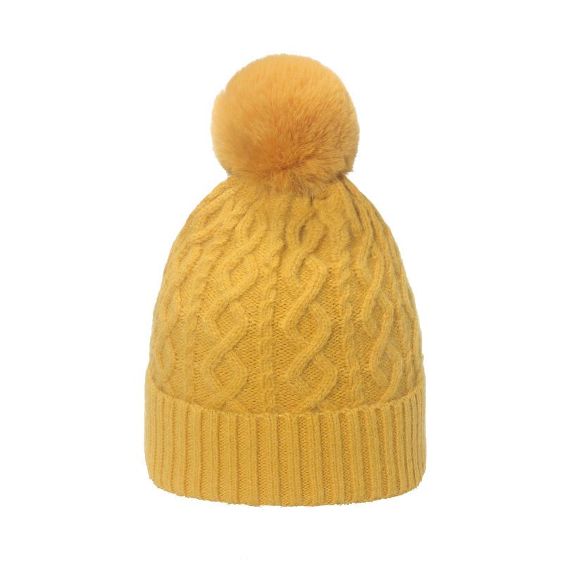 Winter hat children Japanese Korean version trendy versatile cold hat 8-character plaid knitted hat warm hairball wool hat women