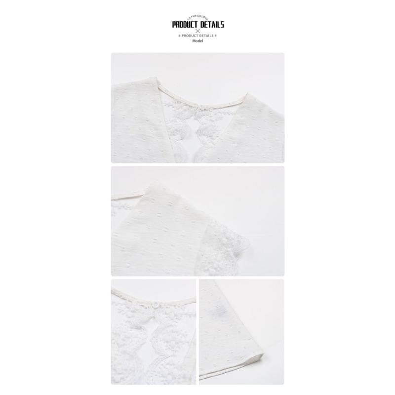 Women's New Summer Hairball Lace Splicing V-Neck White Top