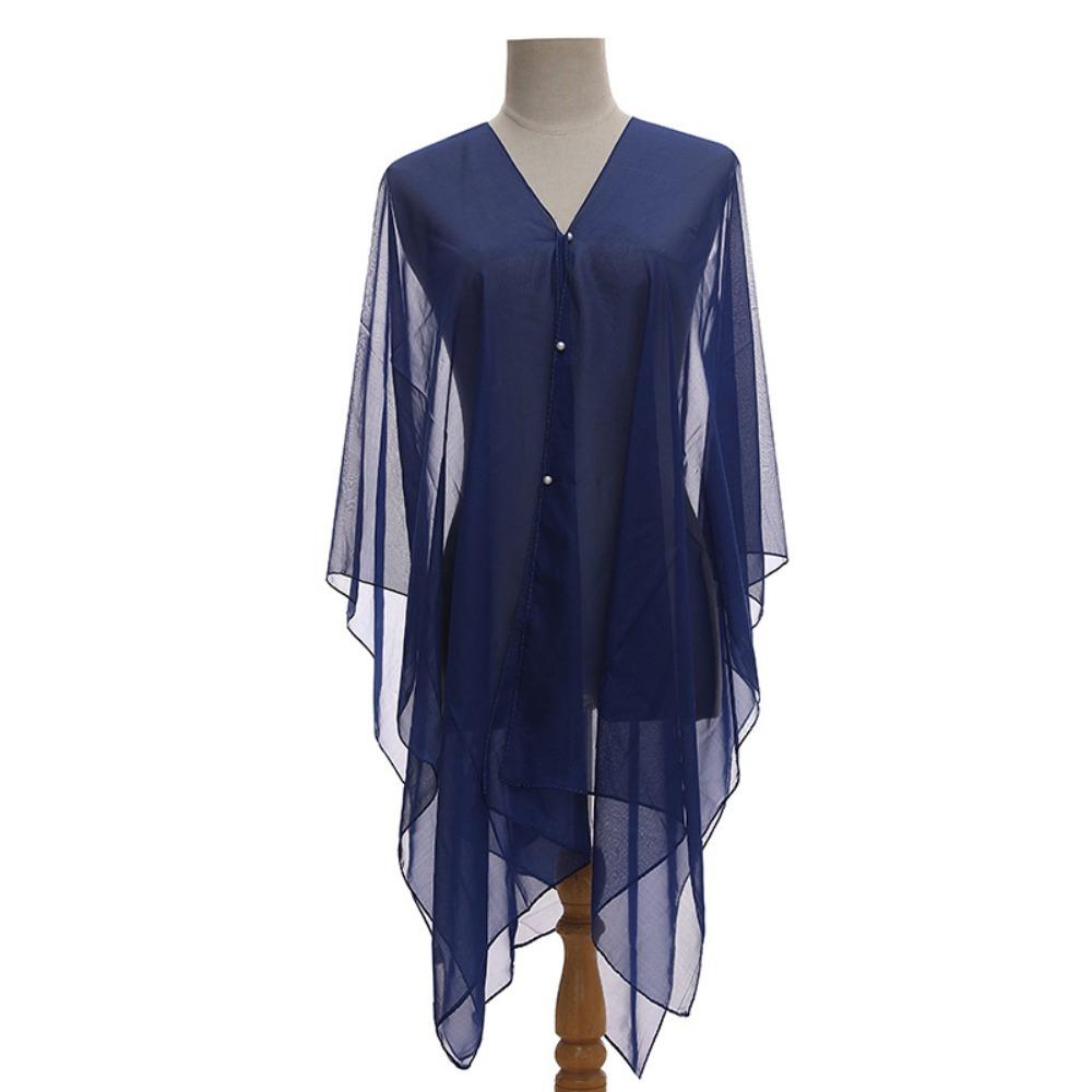 

Fashion Solid color Shawl Scarf Breathable Luxury Beach Cover Up Smooth Spring Poncho Women темно-синього кольору