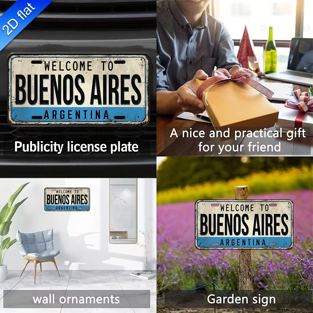 2D Flat, Vintage Buenos Aires Argentina License Plate Wall Art Aluminum Metal Sign - Argentine License Plate Number for Home