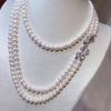 Vintage Freshwater Pearl Necklace Women 7-8mm Multi-Wear Minimalist Style Fashion Sweater Chain