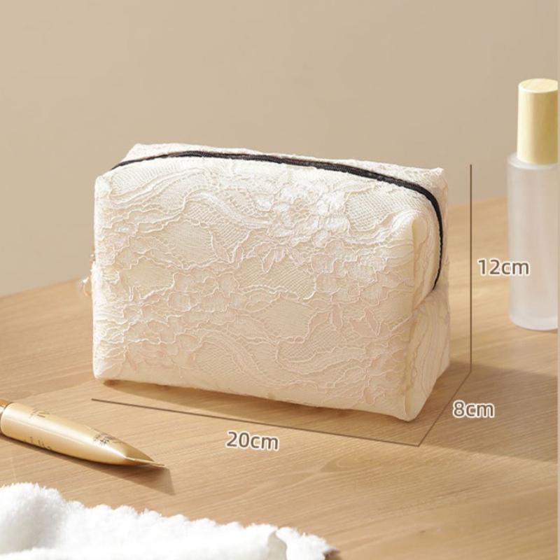 Lace Mesh Women's Makeup Bag Large Capacity Cosmetic and Jewelry Organizer Bag Zipper Square Portable Toiletry Bag