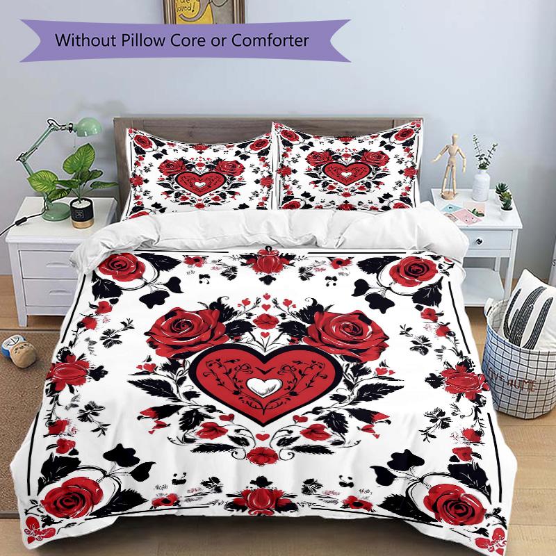 Love Roses Print 3Pcs Bedding Setduvet Cover With 2 Bedropillowcase Home Birthday Gift