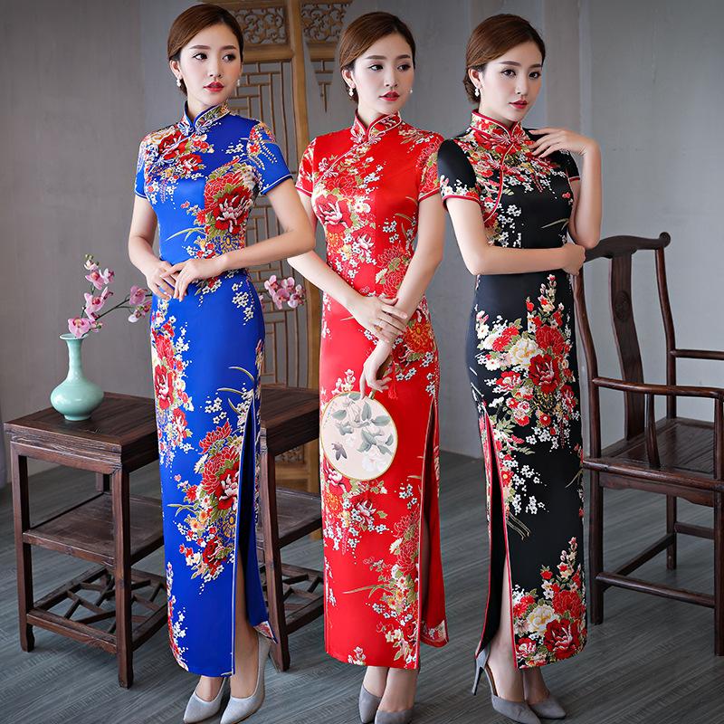 Long Hanfu catwalk cheongsam performance suit new daily etiquette improved dress Chinese retro red series