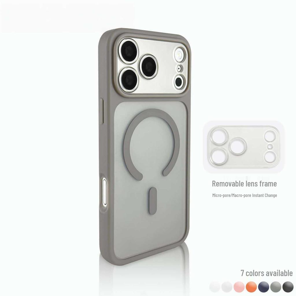 Compatible with Apple 17 Pro Max: Semi-Transparent Matte Magnetic Anti-Drop Protective Case with Detachable Lens Precision Cutouts.