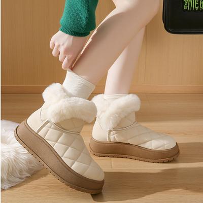 Damen-Schneestiefel mit runder Spitze, warm, lässig, warme Plüschschuhe für Damen