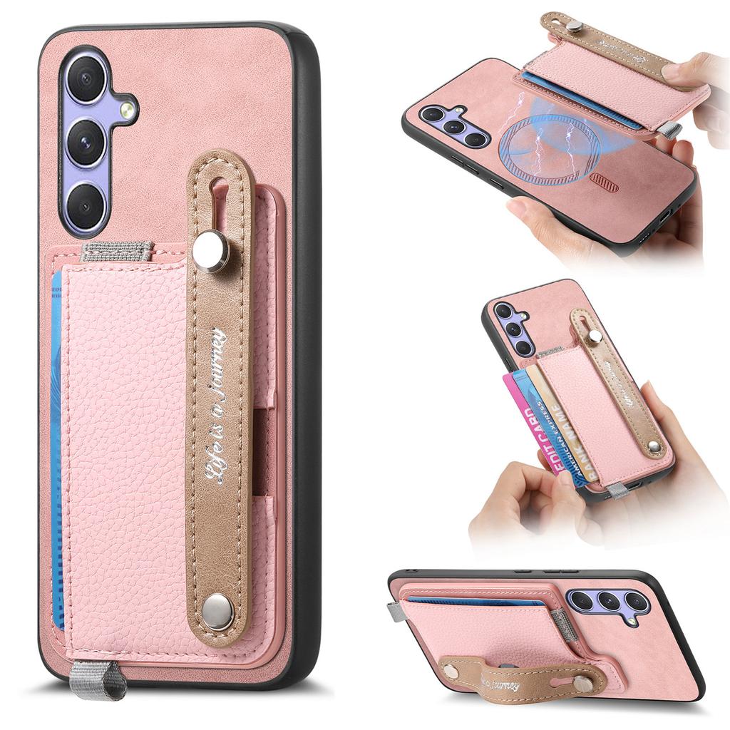 For Samsung Galaxy S25/Galaxy S24 Magnetic Leather Back Case with Detachable Card Holder and Wristband