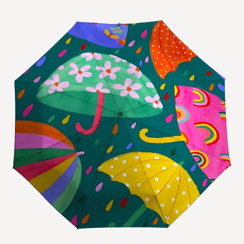 

1pc Umbrellas Raindrops Automatic Folding Umbrella Compact 8 Rib Design, Durable Plastic & Iron, Lightweight for Outdoor Daily Use