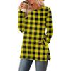 Women's Checkered Printed Round-neck Long-sleeved Top With Pockets And Side Slits