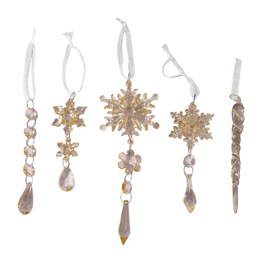 10 Pcs Christmas Tree Pendants with Strings Xmas Baubles Snowflake Icicles Hanging Ornaments for Christmas Party Wedding