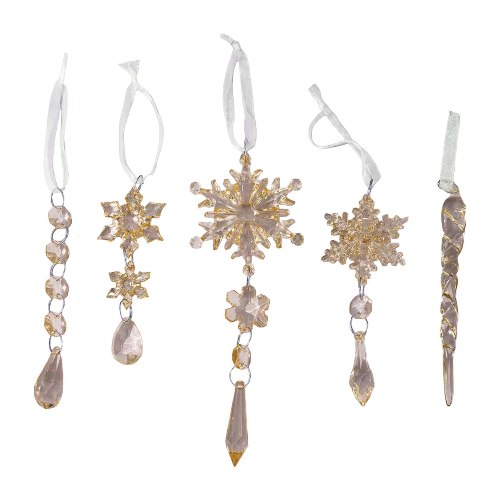 10 Pcs Christmas Tree Pendants with Strings Xmas Baubles Snowflake Icicles Hanging Ornaments for Christmas Party Wedding