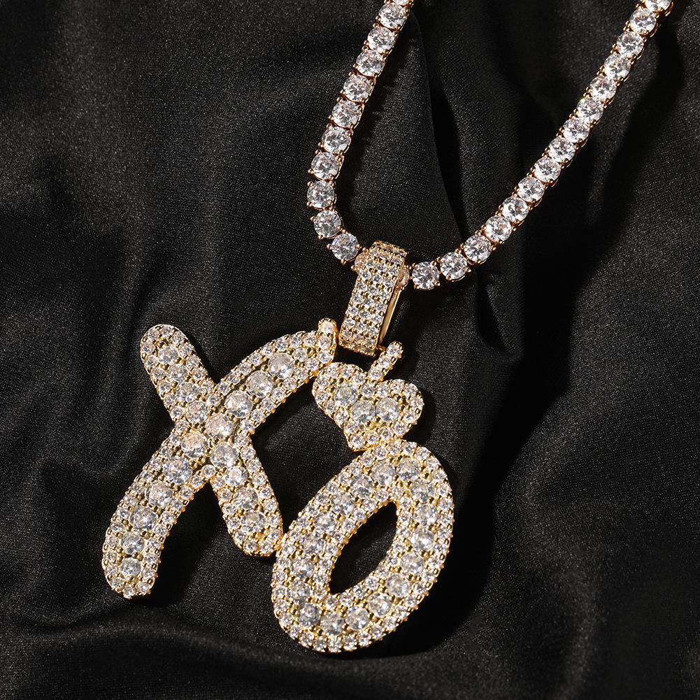 XO Heart Letter Pendant Necklace for Couples – Trendy Hip Hop Style