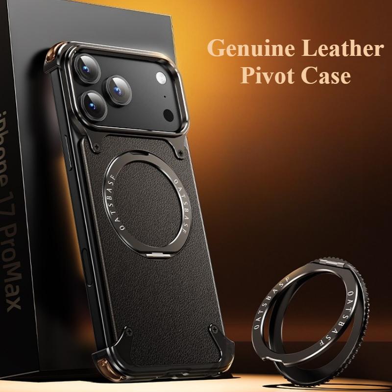 Oatsbasf Leather Phone Case for IPhone 17 Pro/Pro Max/17 Air with Ring Stand 360° Rotatable Magnetic Shockproof Bumper Cover