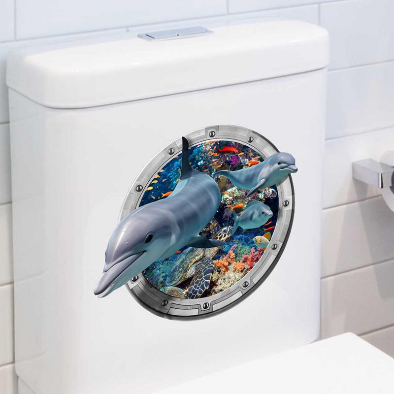 Urocze Naklejki 3D Naklejka Ścienna Okno Łodzi Podwodnej Rekin Świat Morski Zwierzęta Wodoodporne Naklejki Łazienkowe Dekoracja Domu