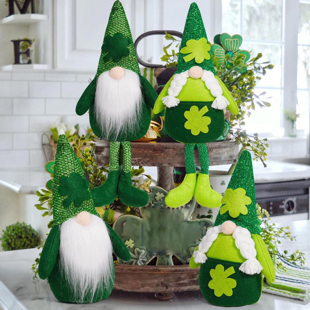 Patricks Day Dwarf Figurines Ornament Plush Dwarf Irish Festival Decoration for Tiered Tray Living Room Bedroom Garden