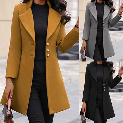 European and American Winter Mid-length Women's Coat Single-breasted Slim Lapel Woolen Coat