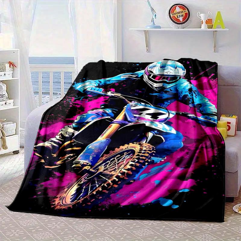 Motocross Rider In Action Blanket Flannel Blanket for Bed, Sofa, Camping, Hiking, Picnic Essentials, Gift for Family Fan Gifts