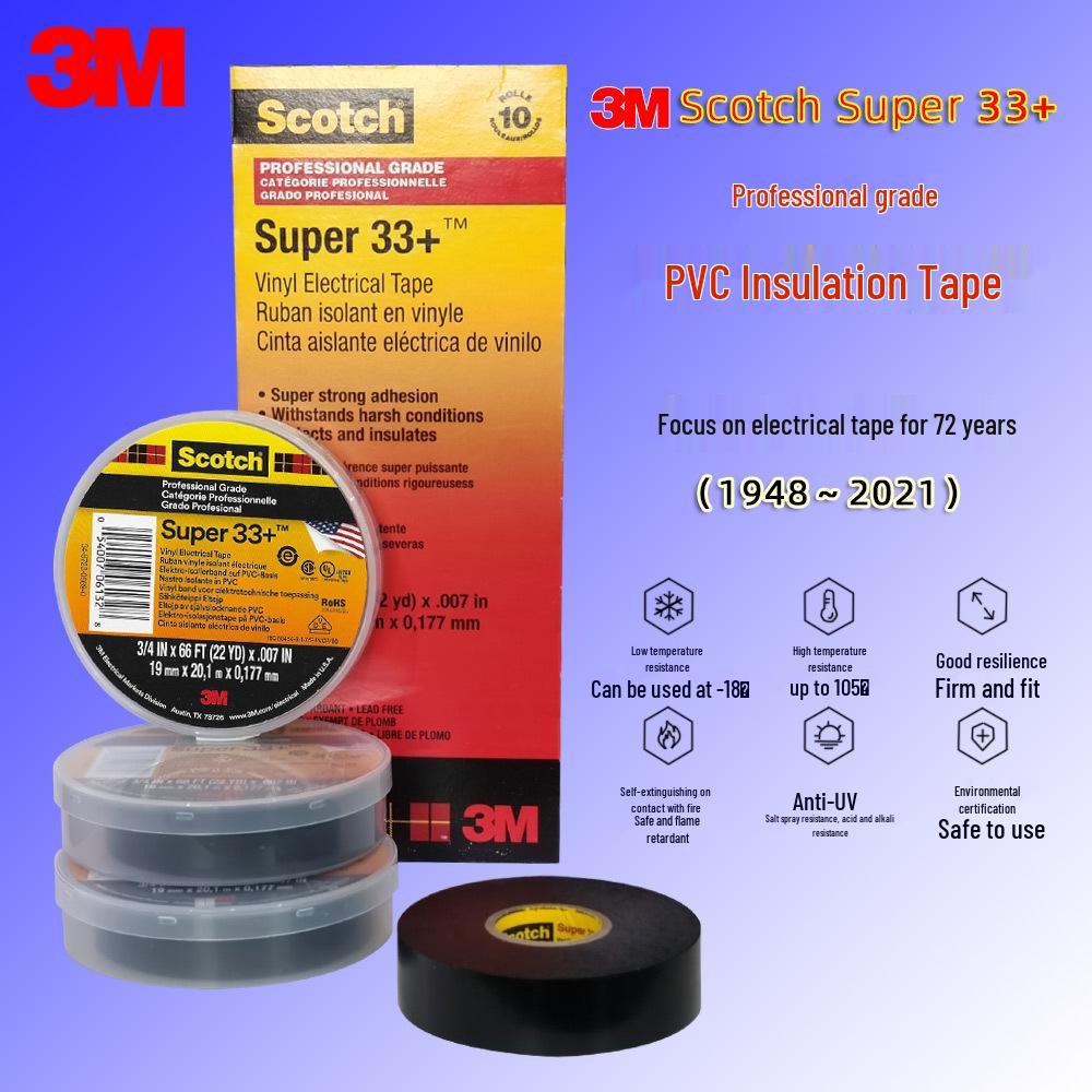 3M Scotch Super33+ Professional PVC Insulating Tape - Durable, Wear-Resistant, Moisture-Proof, UV-Resistant