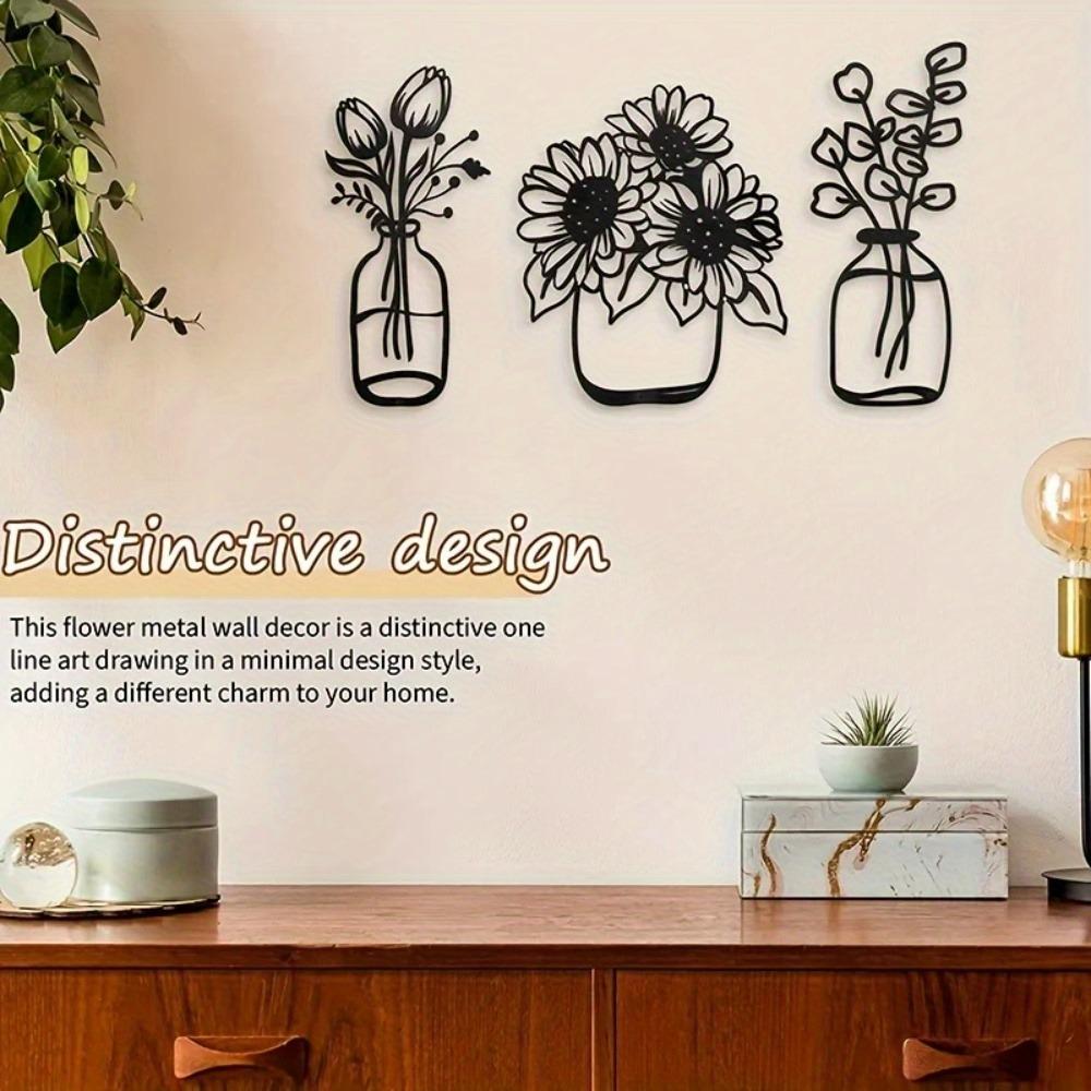 Black Tulip Metal Flower Wall Decor Art Sculpture for Kitchen Bathroom Study Porch Festival